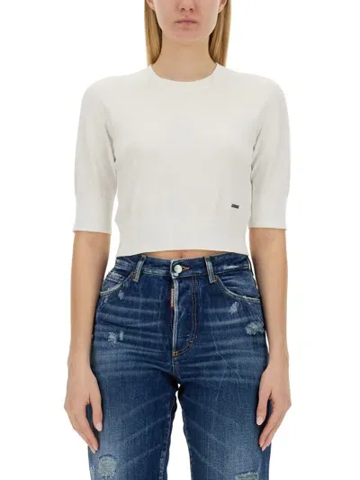 Dsquared2 Cropped Shirt In Bianco