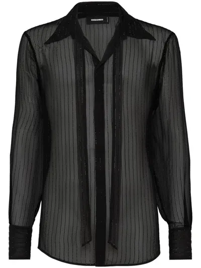 Dsquared2 Crystal-embellished Sheer Shirt In Black