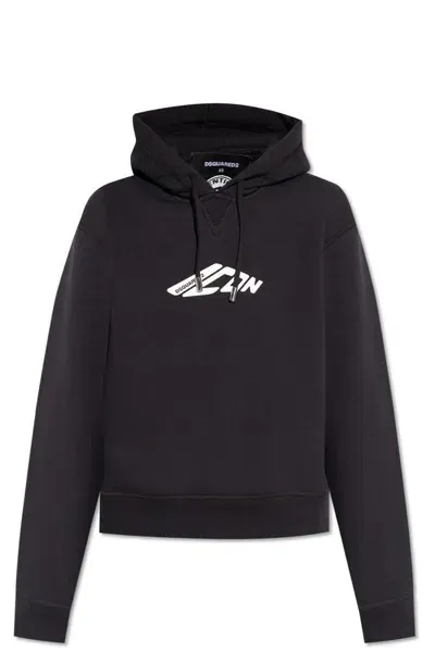 Dsquared2 D2 Logo Printed Drawstring Hoodie In Black