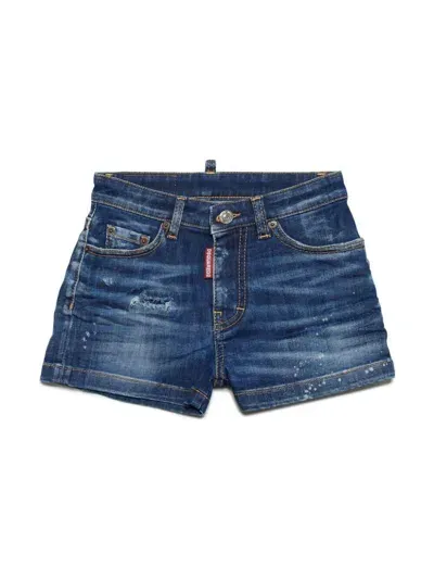 Dsquared2 Kids Distressed Denim Shorts In Blue