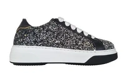 Pre-owned Dsquared2 Damen Sneakers Schuhe Bumper Glitzer Schwarz/silber 2132