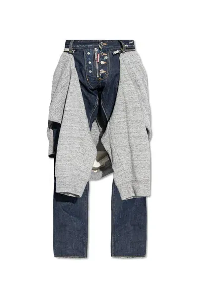 Dsquared2 Dark Crinckle Wash 5 Pockets Pants In Navy