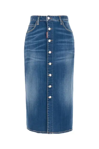 Dsquared2 Denim Long Skirt In Blue