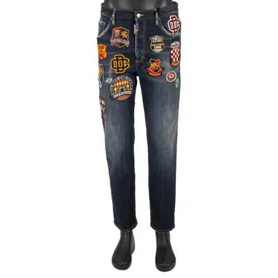 Pre-owned Dsquared2 Distressed Brad Jean Fussball Logo Patch Jeans Hose Blau 13650