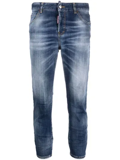 Dsquared2 Faded Cropped Jeans In Blue