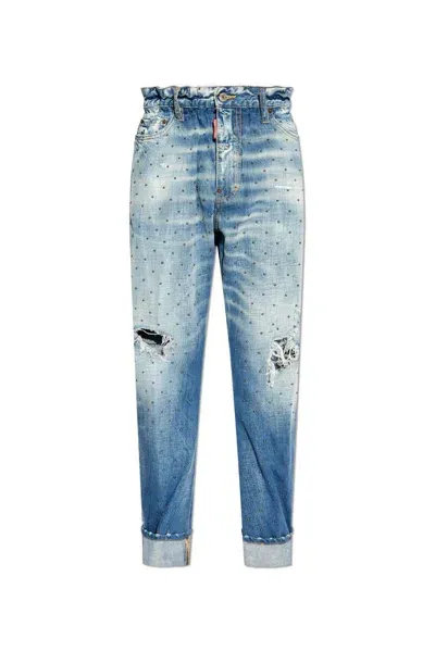 Dsquared2 Distressed Cropped Jeans In Blue