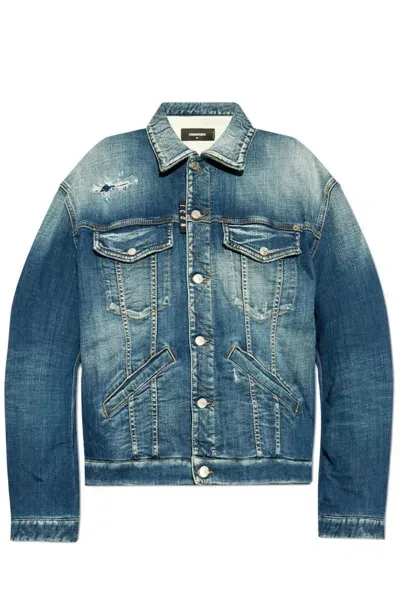 Dsquared2 Distressed Denim Jacket In Blue