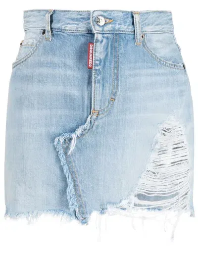 Dsquared2 Distressed Denim Miniskirt In Blue