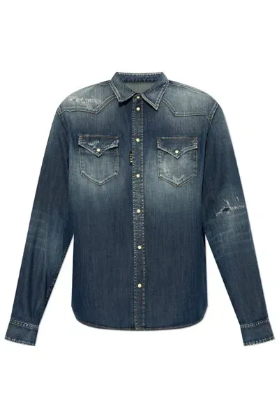 Dsquared2 Distressed Denim Shirt In Blue