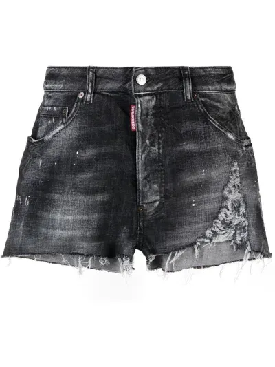 Dsquared2 Distressed-effect Denim Shorts In Black