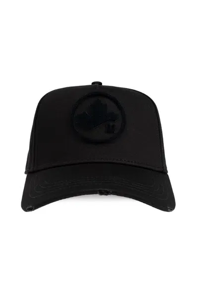 Dsquared2 Distressed Leaf Baseball Cap In Black