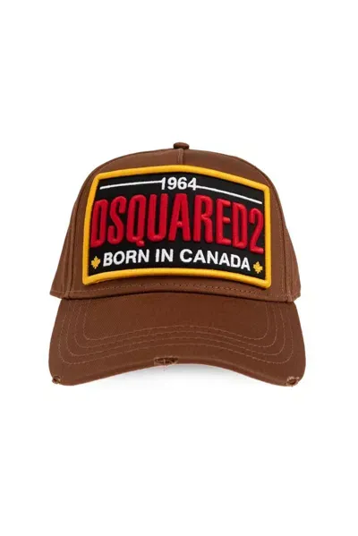 Dsquared2 Distressed Logo Embroidered Baseball Cap In Brown