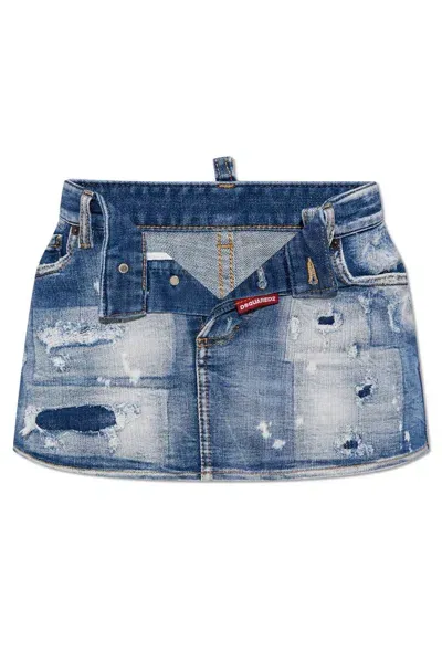 Dsquared2 Distressed Mini Denim Skirt In Blue