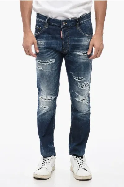 Dsquared2 Distressed Skater Demis With Belt Loops 16,5cm In Blue