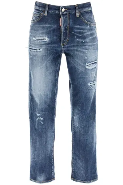 Dsquared2 Distressed Straight Leg Jeans In Blue