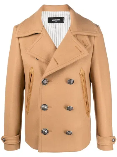 Dsquared2 Double-breasted Buttoned Coat In Nude