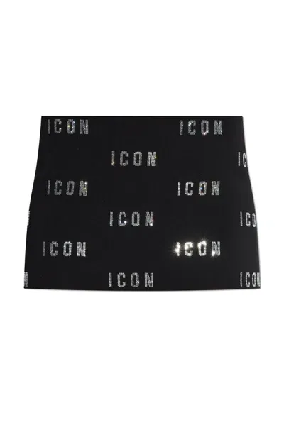 Dsquared2 Crystal-logo Mini Skirt In Black