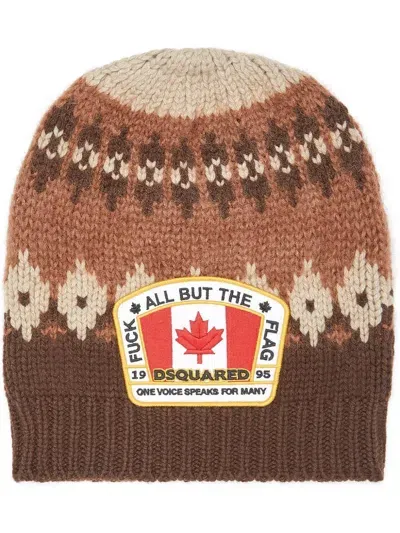 Dsquared2 Embroidered-logo Patch Beannie In Brown