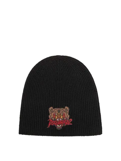 Dsquared2 Embroidery Beanie In Black