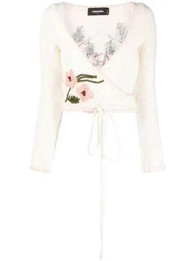 Dsquared2 Cropped Alpaca Blend Wrap Cardigan In White