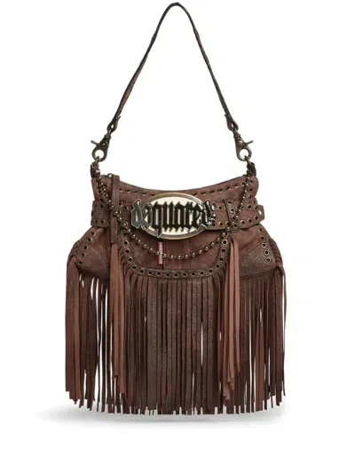 Dsquared2 Gothic Fringed Shoulder Bag In Brown