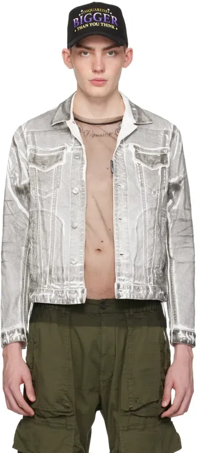 Dsquared2 Gray & White Icon Dan Denim Jacket In 963 Grey/black