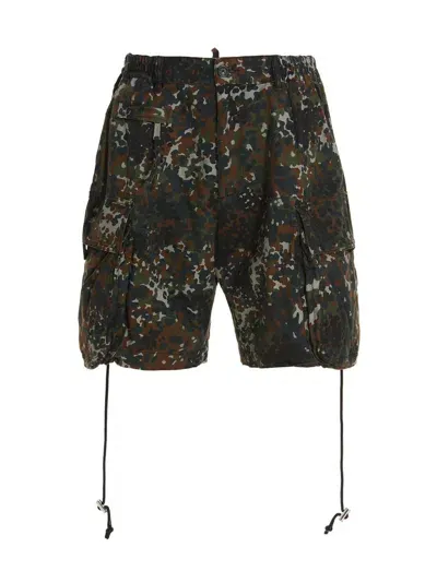 Dsquared2 Camouflage Printed Drawstring Hem Shorts In Green