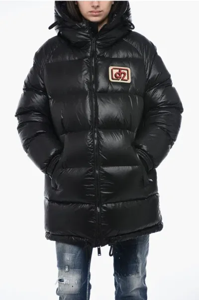 Dsquared2 Hooded Down Jacket With Logo Patch