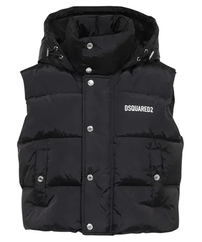 Dsquared2 Hooded Nylon Vest In Black