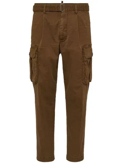 Dsquared2 Belted Tapered Cargo Trousers In Green