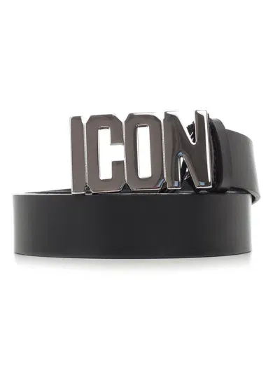 Dsquared2 Icon Logo Buckle Belt In Nero Palladio