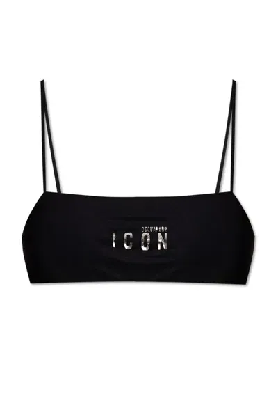 Dsquared2 Icon Logo Detailed Bikini Top In Black