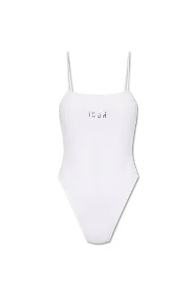 Dsquared2 Logo-print Open-back Swimsuit In White