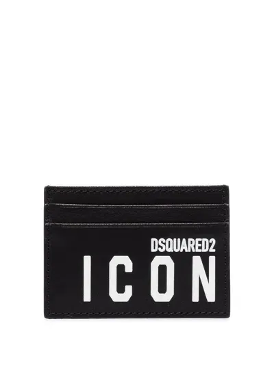 Dsquared2 Icon Logo-print Leather Card Holder In Black