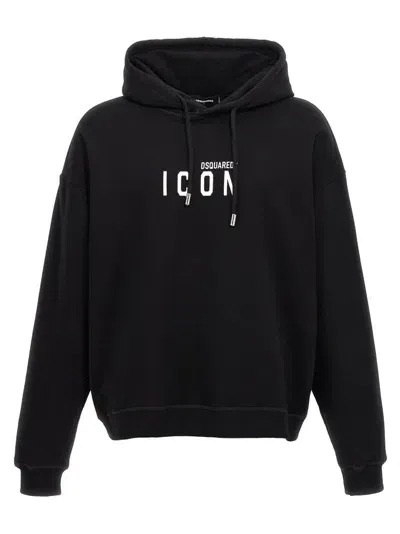 Dsquared2 Icon Logo Printed Drawstring Hoodie In Black