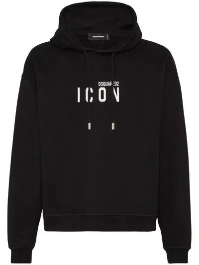 Dsquared2 Icon-print Drawstring Hoodie In Black