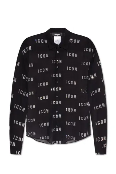 Dsquared2 Icon Printed Long Sleeved Shirt In Black