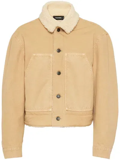 Dsquared2 Icon Shearling-trim Jacket In Neutrals