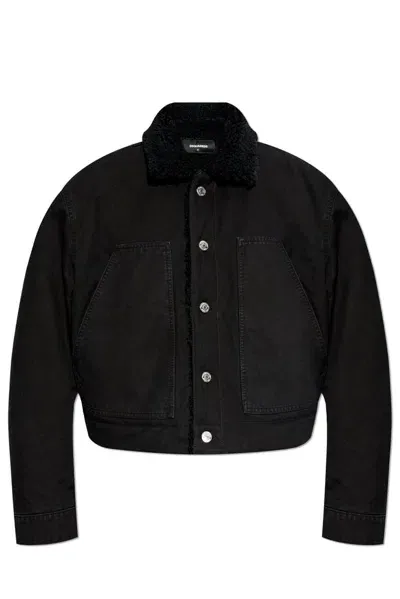 Dsquared2 Insulated Buttoned Denim Jacket In Black