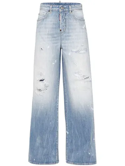 Dsquared2 Weite Jeans Im Distressed-look In Blue