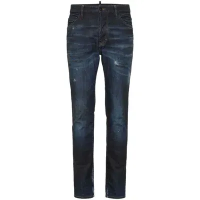 Dsquared2 Distressed Skinny-cut Jeans In Navy Blue