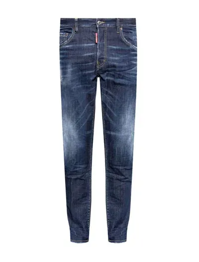 Dsquared2 Logo-patch Cotton Jeans In Navy Blue