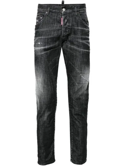 Dsquared2 Slim Fit Faded Stretch Cotton Jeans In Nero