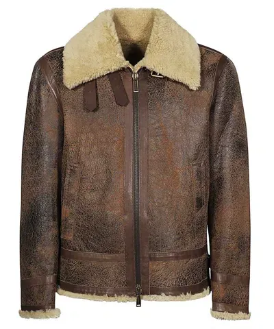 Dsquared2 Leather Jacket In Brown