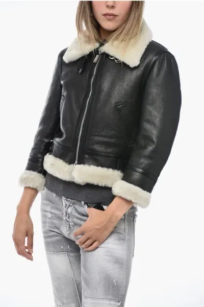 Dsquared2 Cropped Shearling Jacket In Black