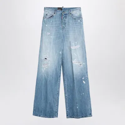 Dsquared2 Light Palazzo Jeans With Tears In Blue