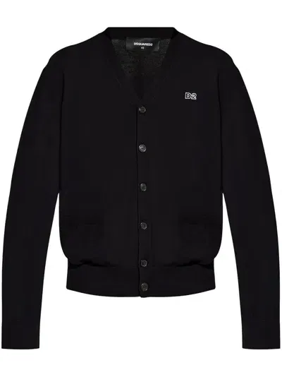 Dsquared2 Logo-appliqué Cotton Cardigan In Black