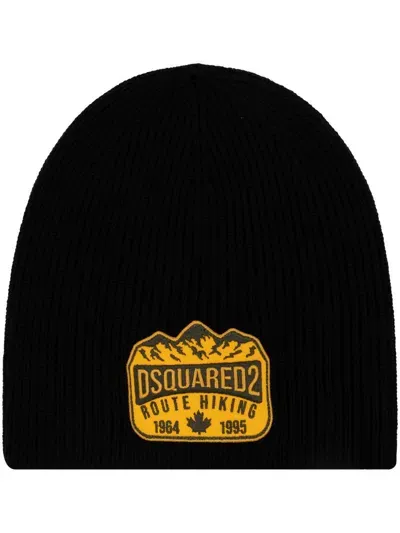 Dsquared2 Logo-appliqué Wool Beanie In Black