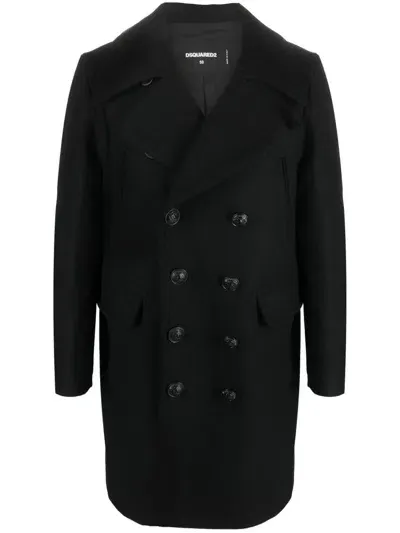 Dsquared2 Double Breasted Coat In Negro