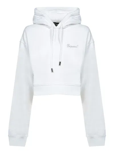 Dsquared2 Rhinestone-logo Cropped Hoodie In White